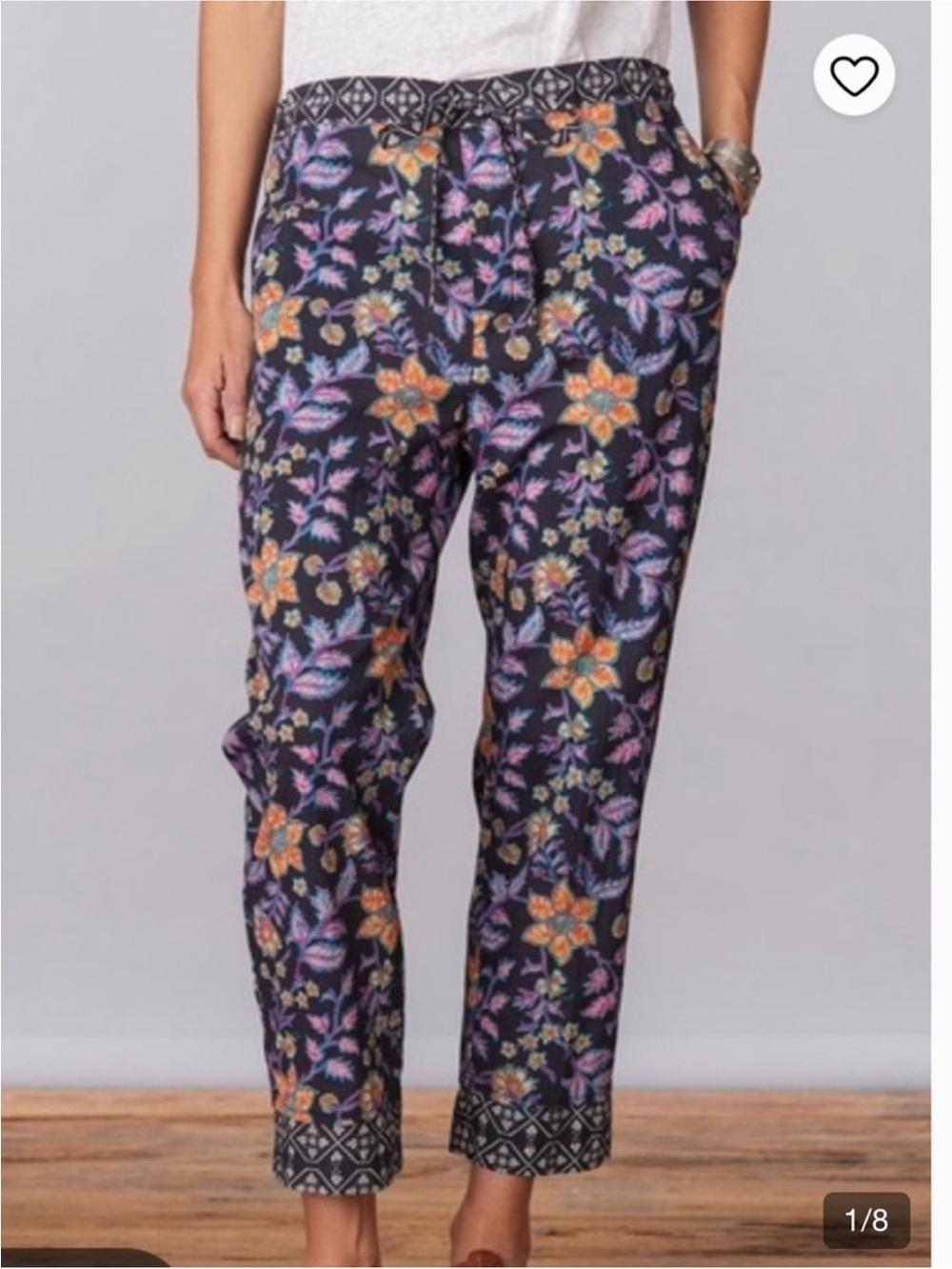 Sundance Leila Floral Cotton Cropped Pants, Size M, New without Tag